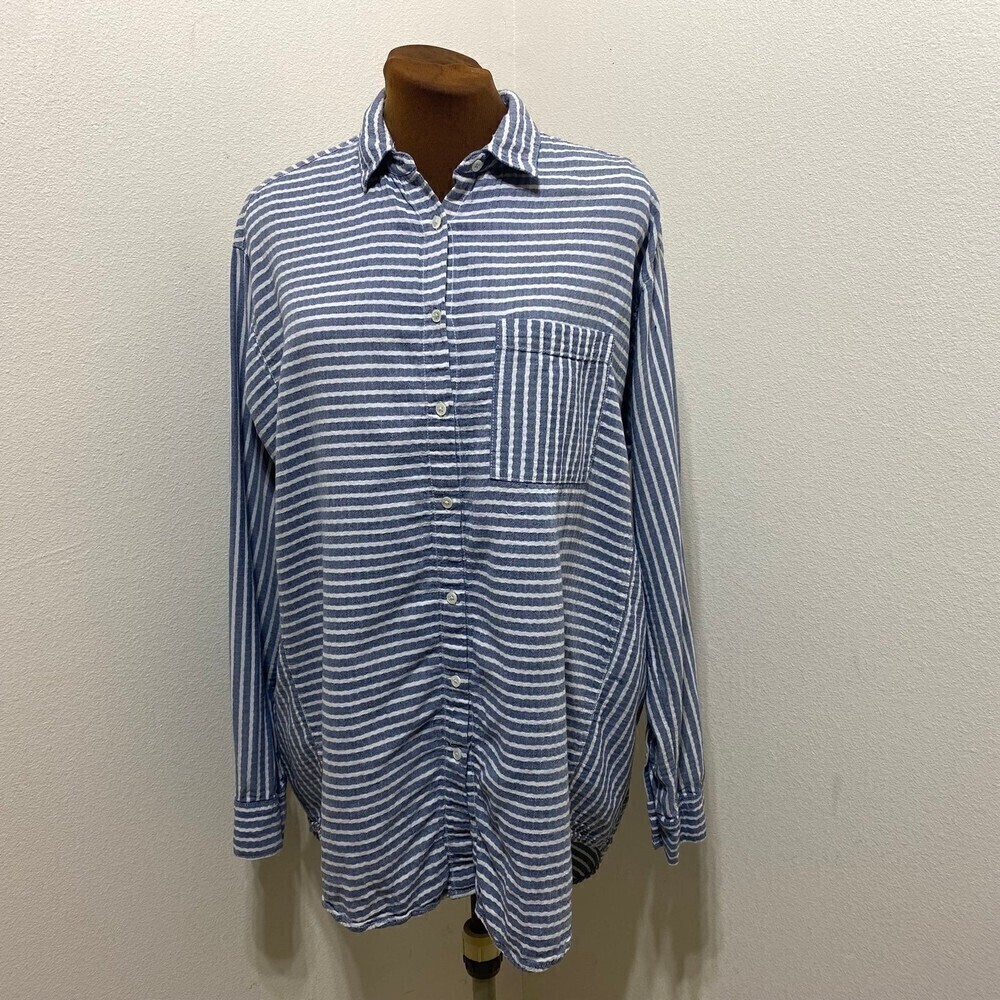 Madewell Shirt Medium Oversized Crinkle Blue Stripe Button Down Shirt Top